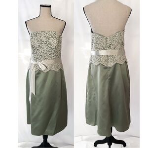 Jim Hjelm Occasions Strapless Lace Dress | Vintage Sage Green